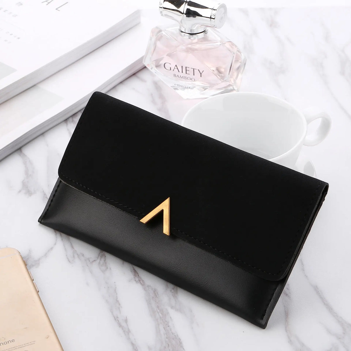Frosted Color Matching Long Wallet for Ladies - Black - Wallets