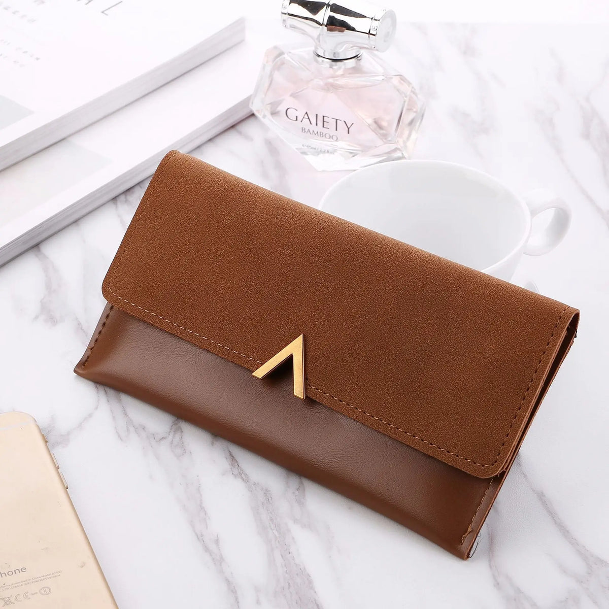Frosted Color Matching Long Wallet for Ladies - Coffee - Wallets