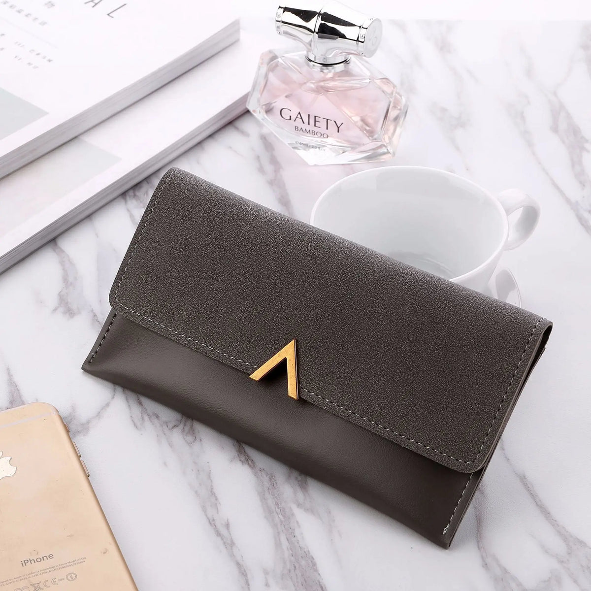 Frosted Color Matching Long Wallet for Ladies - Gray - Wallets