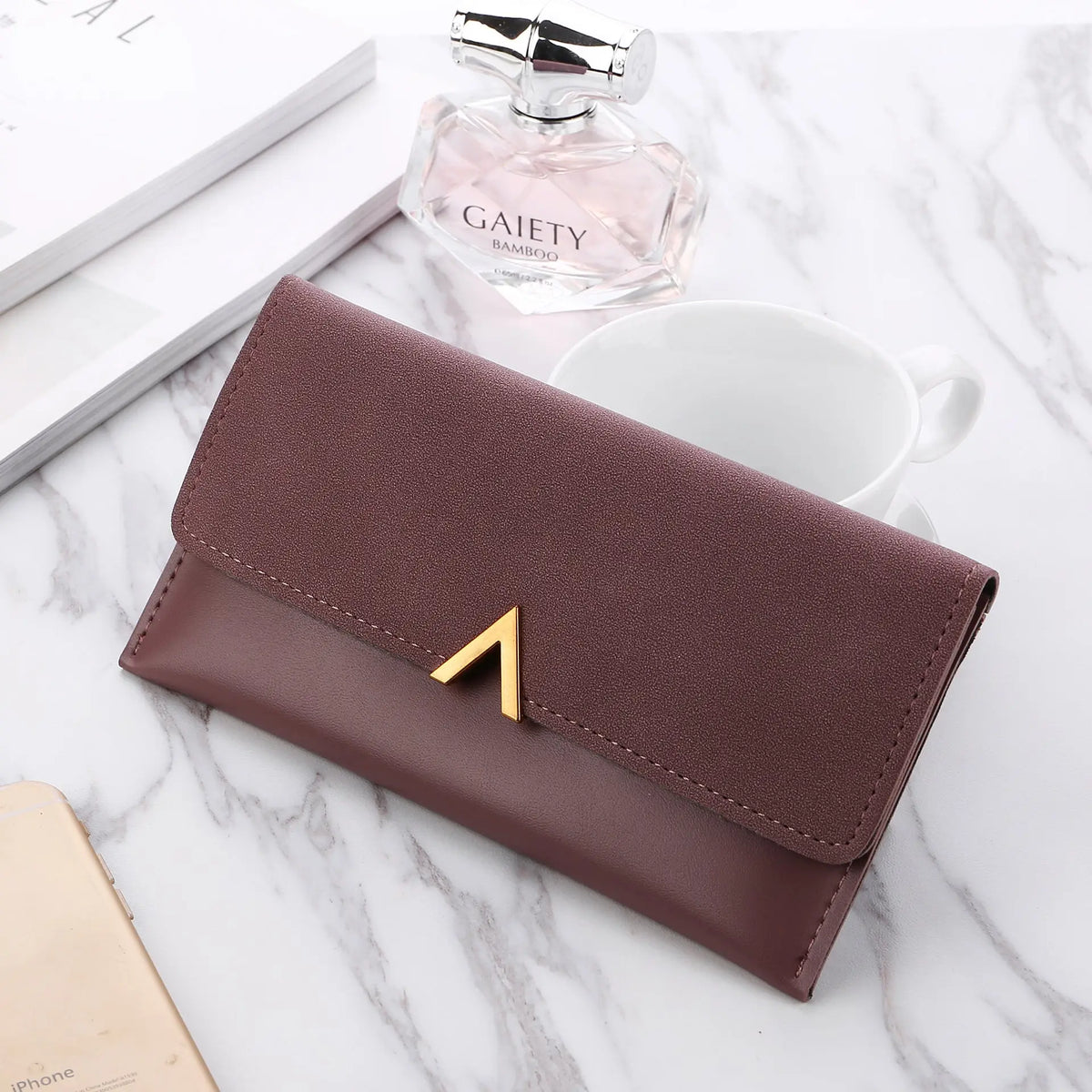 Frosted Color Matching Long Wallet for Ladies - Pink Purple - Wallets