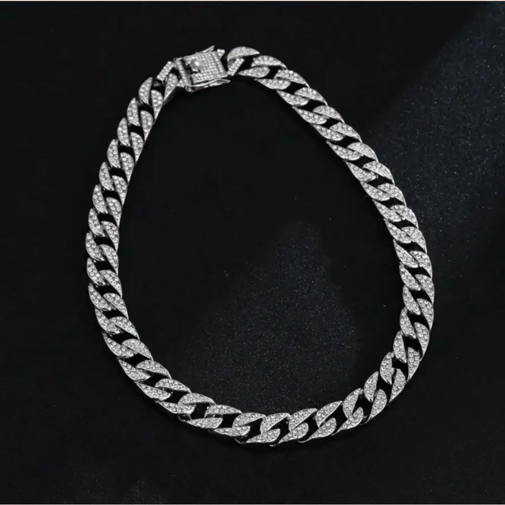 Full Diamond Inlaid Necklace - Trendy Statement Piece - 293 Silver