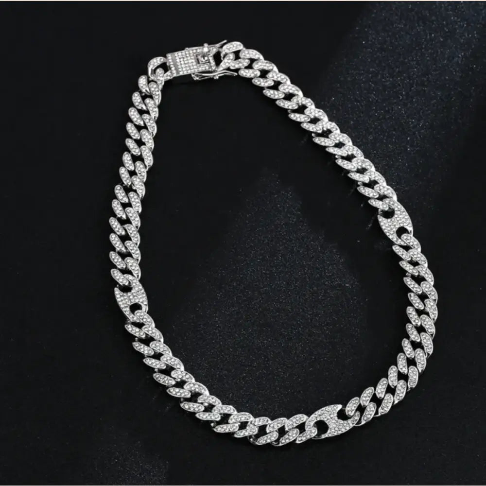 Full Diamond Inlaid Necklace - Trendy Statement Piece - 294 Silver