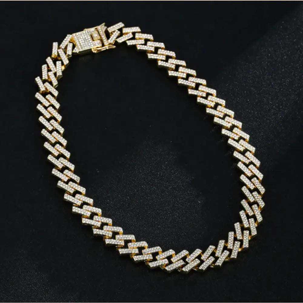 Full Diamond Inlaid Necklace - Trendy Statement Piece - 295 Gold