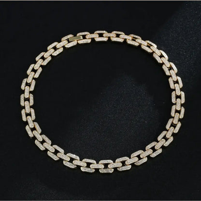 Full Diamond Inlaid Necklace - Trendy Statement Piece - 300 Gold