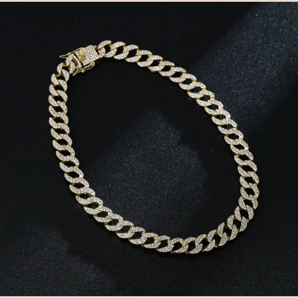 Full Diamond Inlaid Necklace - Trendy Statement Piece - 302 Gold