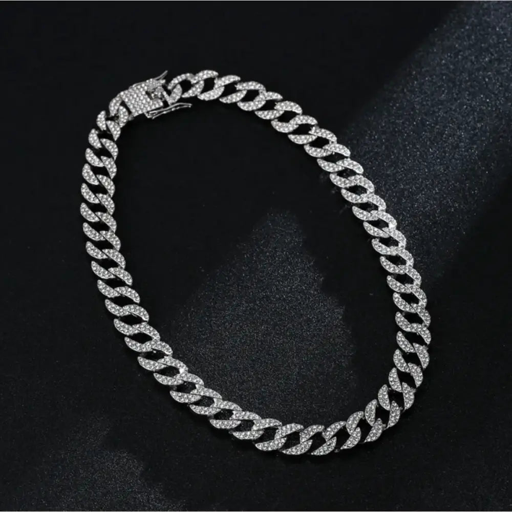 Full Diamond Inlaid Necklace - Trendy Statement Piece - 302 Silver