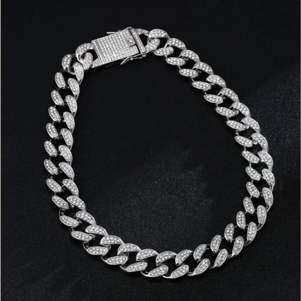 Full Diamond Inlaid Necklace - Trendy Statement Piece - 306 Silver