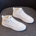 Genuine Leather High-Top Women’s Casual Sports Shoes - White / 35