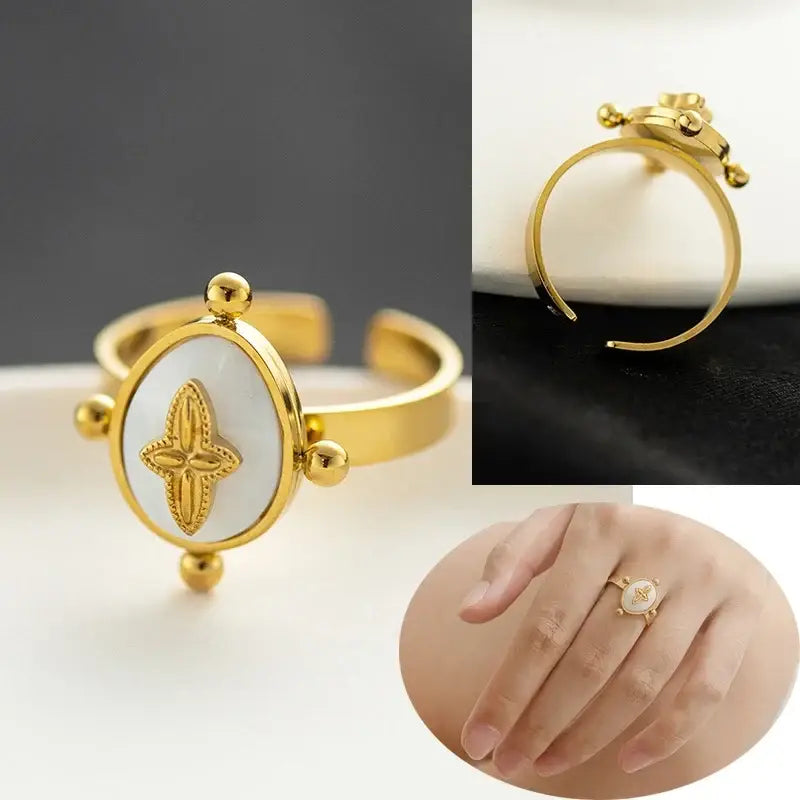 Vintage Gold Plated Boho Natural Stone Ring