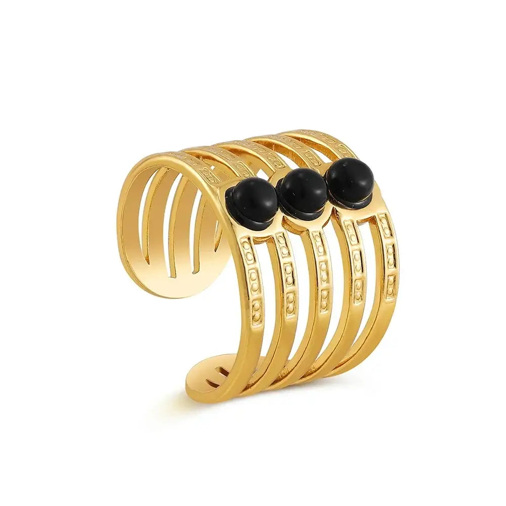 Triple Stone Gold Plated Boho Natural Stone Ring