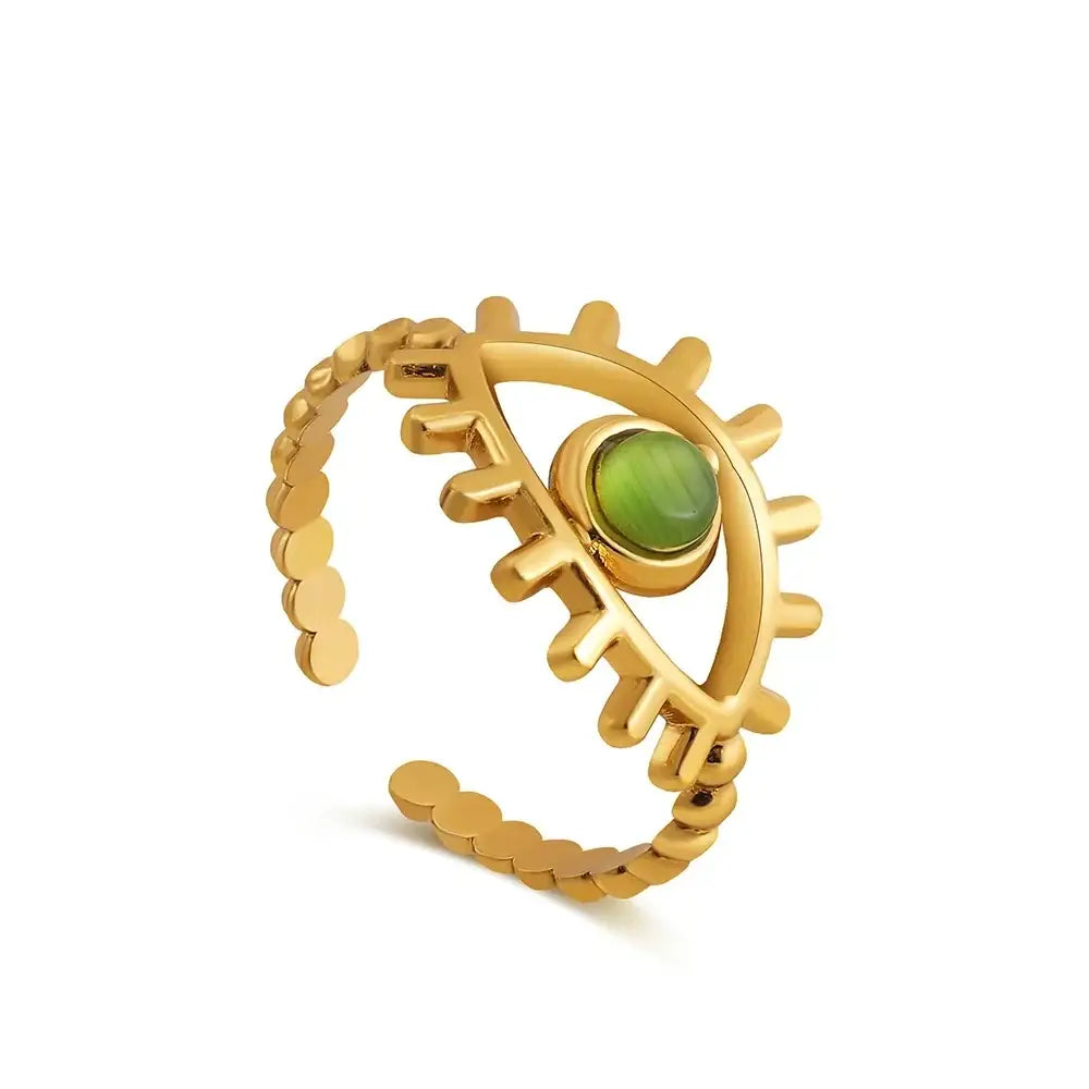 Vintage Gold Plated Boho Natural Stone Ring