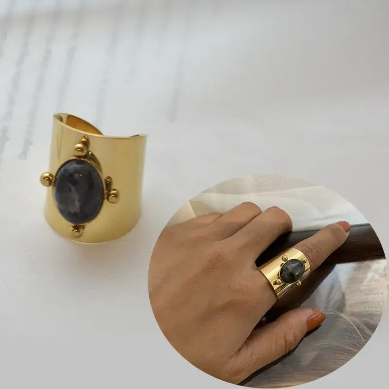 Vintage Gold Plated Boho Natural Stone Ring