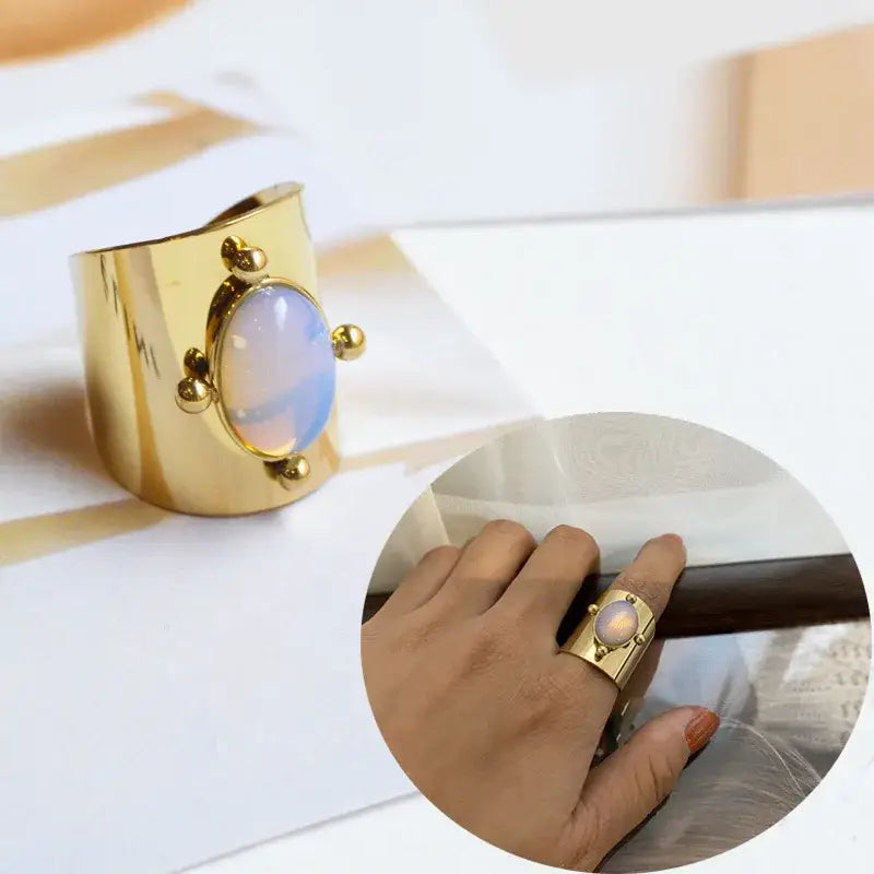Vintage Gold Plated Boho Natural Stone Ring