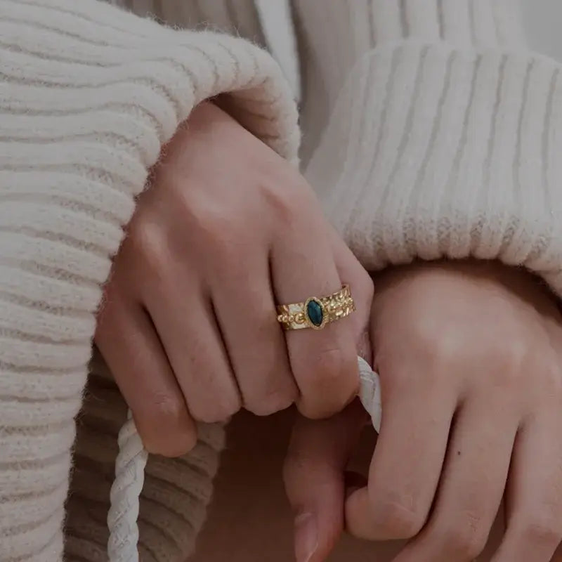 Vintage Gold Plated Boho Natural Stone Ring