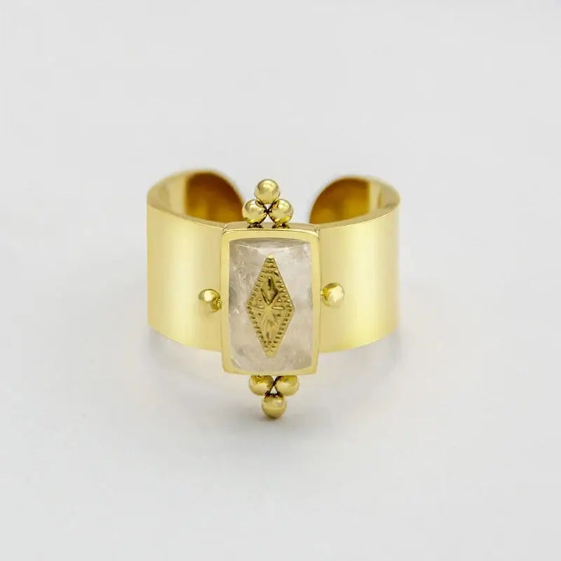 Vintage Gold Plated Boho Natural Stone Ring