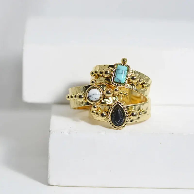 Vintage Gold Plated Boho Natural Stone Ring
