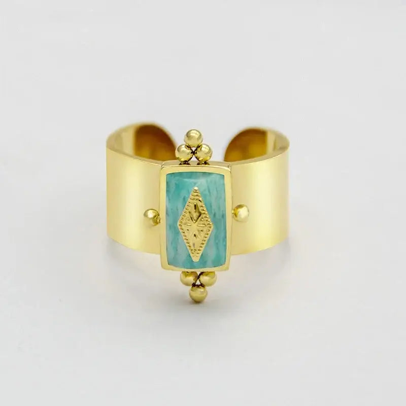 Vintage Gold Plated Boho Natural Stone Ring