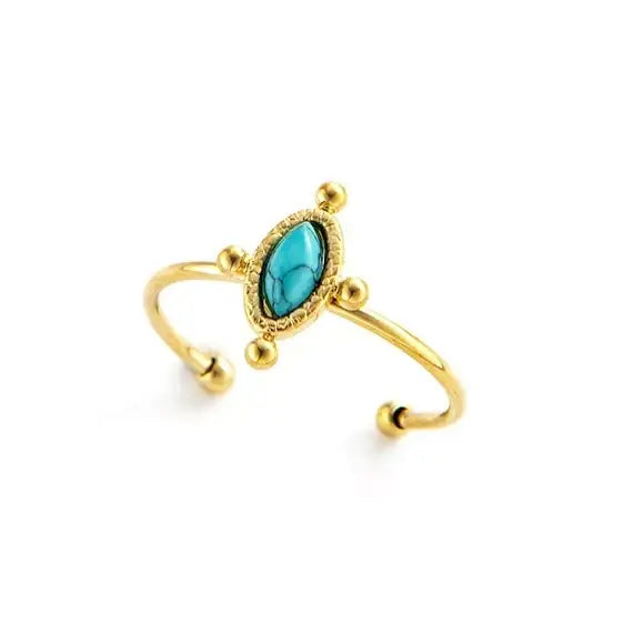 Vintage Gold Plated Boho Natural Stone Ring