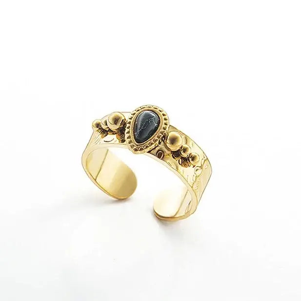 Vintage Gold Plated Boho Natural Stone Ring