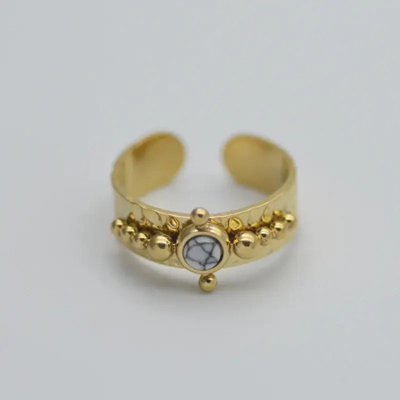 Vintage Gold Plated Boho Natural Stone Ring