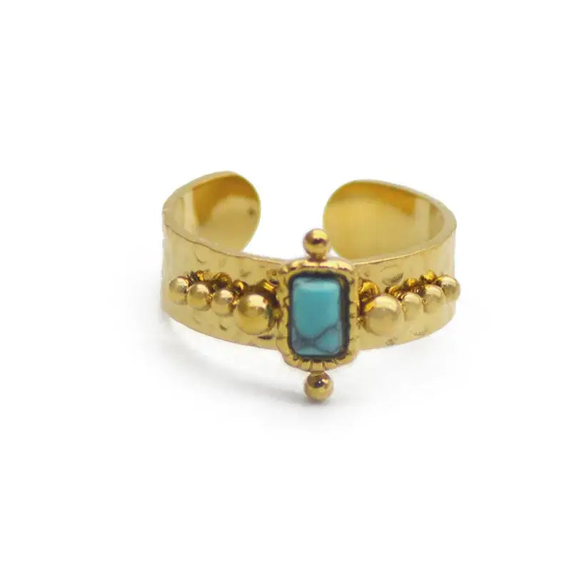 Vintage Gold Plated Boho Natural Stone Ring