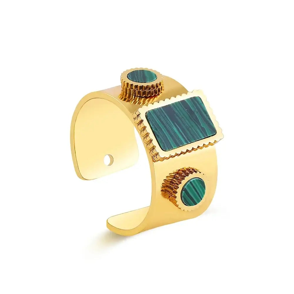 Vintage Gold Plated Boho Natural Stone Ring