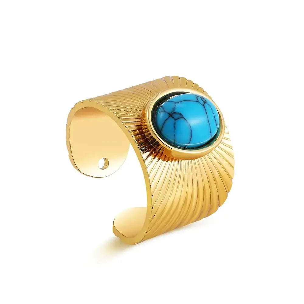Vintage Gold Plated Boho Natural Stone Ring