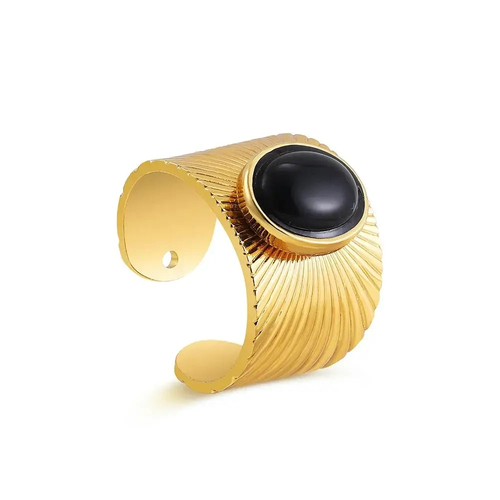 Vintage Gold Plated Boho Natural Stone Ring
