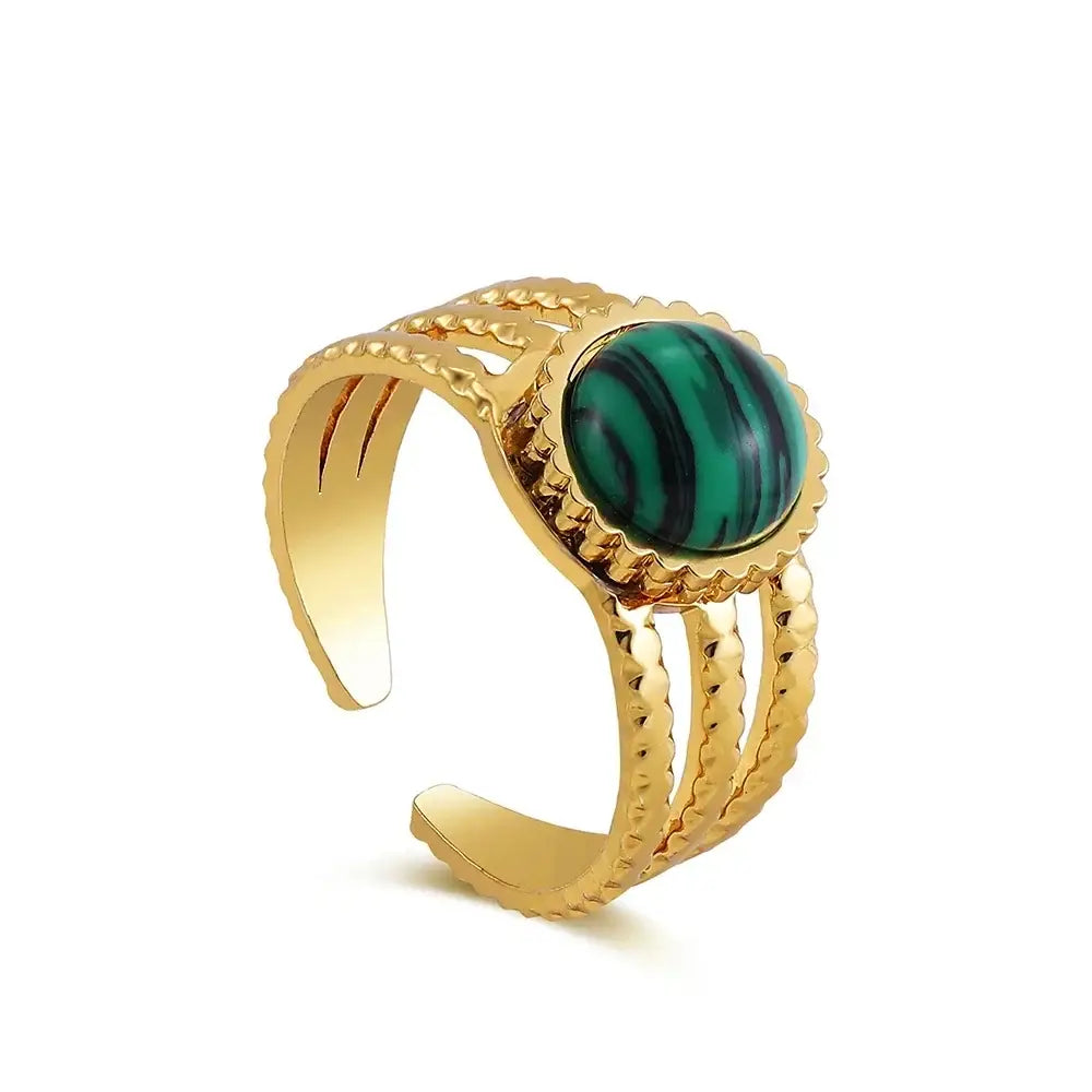 Vintage Gold Plated Boho Natural Stone Ring