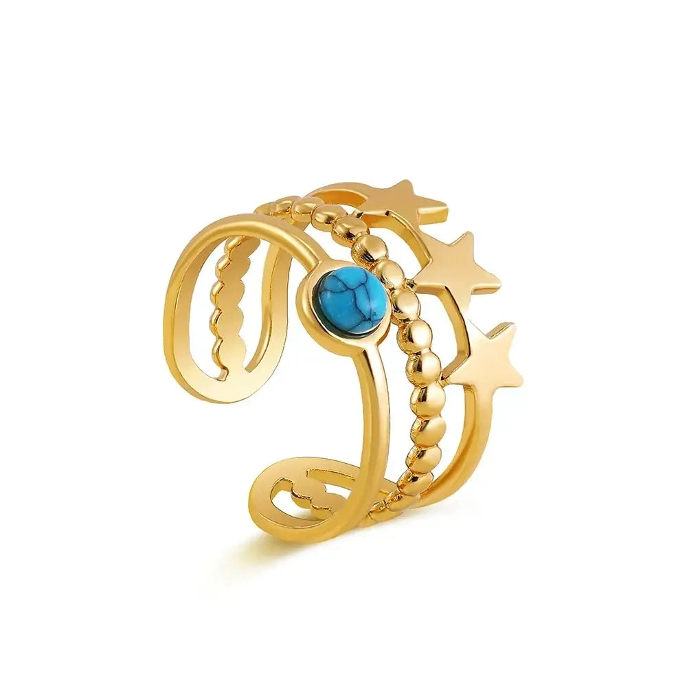 Vintage Gold Plated Boho Natural Stone Ring