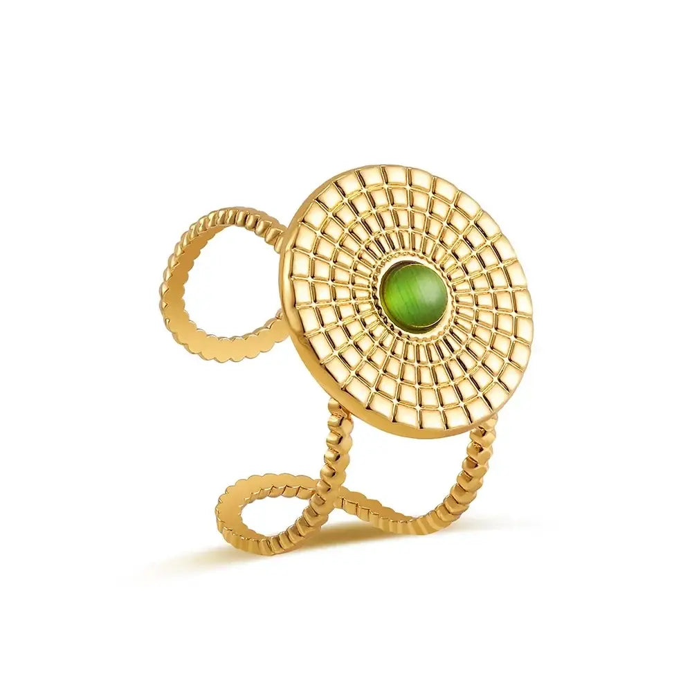 Vintage Gold Plated Boho Natural Stone Ring