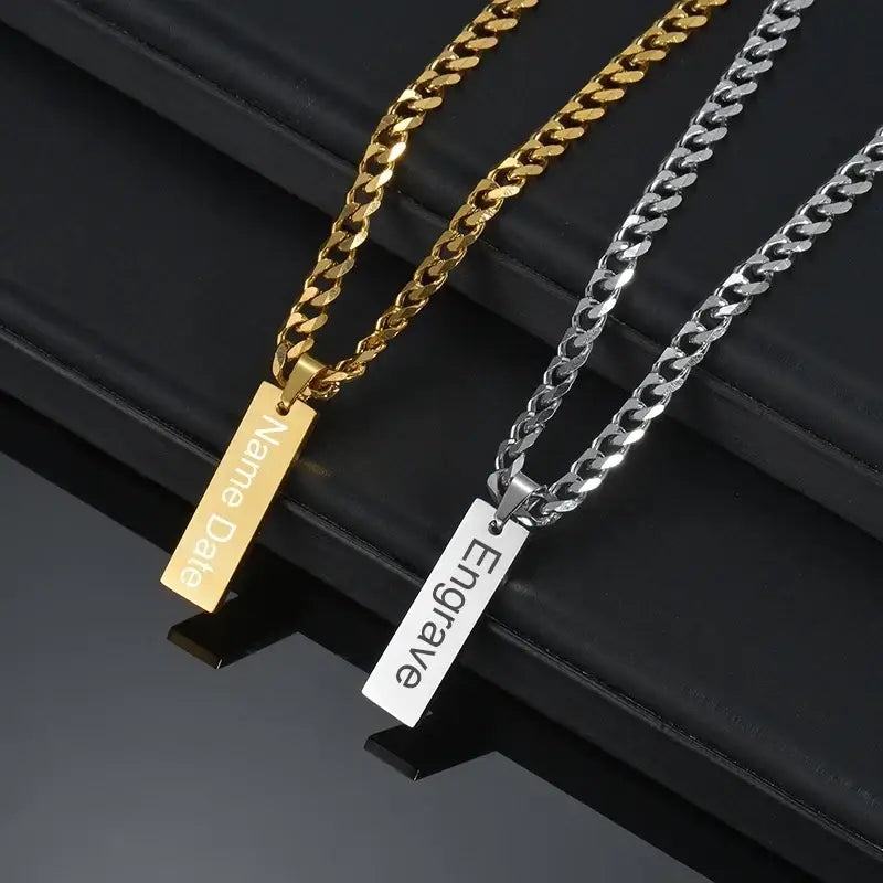 Goxijite Custom Engraved Name Necklace Cuban Chain Set Stainless Steel Engraved Text Symbol Bracelet Men Women Jewelry