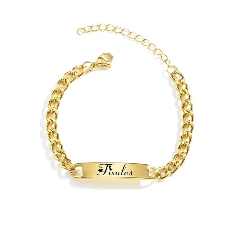 Goxijite Custom Engraved Name Necklace Cuban Chain Set Stainless Steel Engraved Text Symbol Bracelet Men Women Jewelry