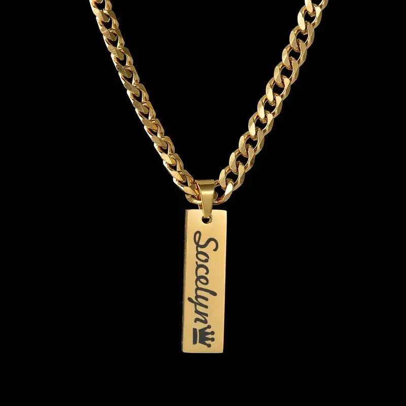 Goxijite Custom Engraved Name Necklace Cuban Chain Set Stainless Steel Engraved Text Symbol Bracelet Men Women Jewelry