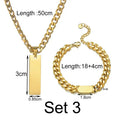 Goxijite Custom Engraved Name Necklace Cuban Chain Set Stainless Steel Engraved Text Symbol Bracelet Men Women Jewelry