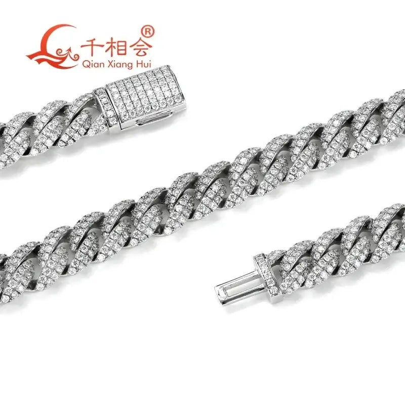 Half Moon Shaped Bracelet 10mm S925 Sterling Silver Cuban Chain with Moissanite & Diamond Hip Hop Style Miami Cuban