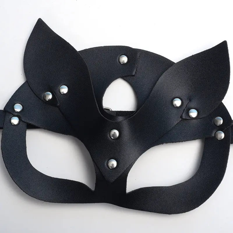 Halloween Festival Fox Leather Mask with Rhinestones - Black