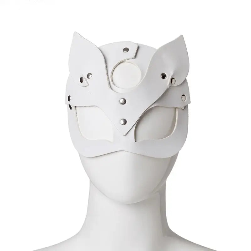 Halloween Festival Fox Leather Mask with Rhinestones - White