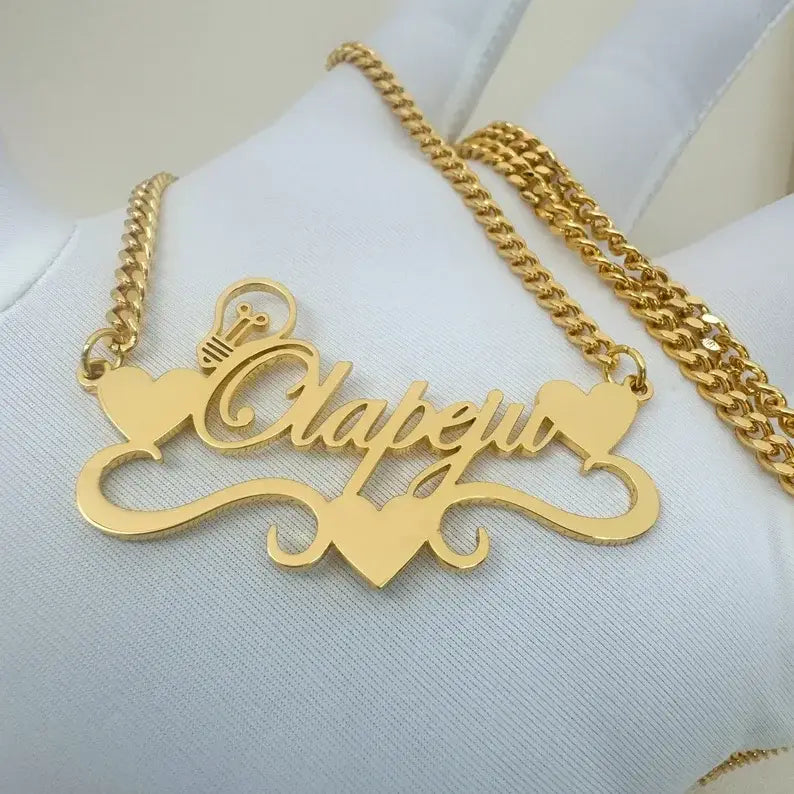 Handcrafted Gold Color Name Necklace Custom Elegant Personalized Love Choker For Women Dainty Cuban Chain Jewelry Bff
