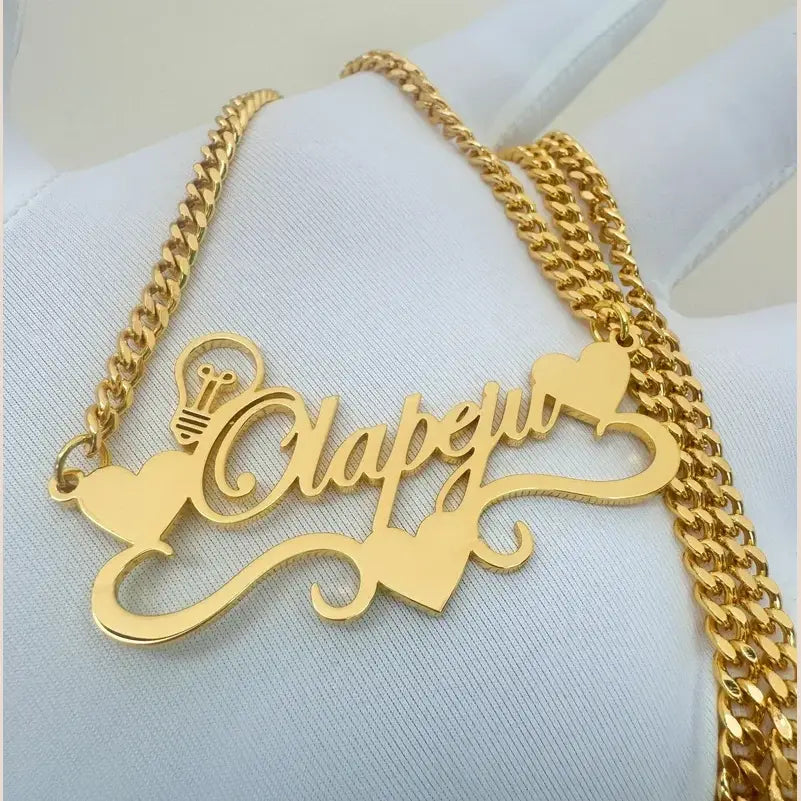 Handcrafted Gold Color Name Necklace Custom Elegant Personalized Love Choker For Women Dainty Cuban Chain Jewelry Bff
