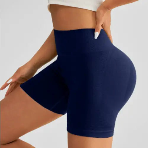 High Waist Peach Five-Point Yoga Pants - New Dark Blue / L