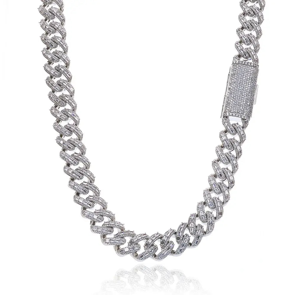 Hip hop Cuban Necklace Men’s Luxury Diamond Jewelry 18mm Brass Rectangular Cubic Zirconia Miami Chain - 24inch Necklace