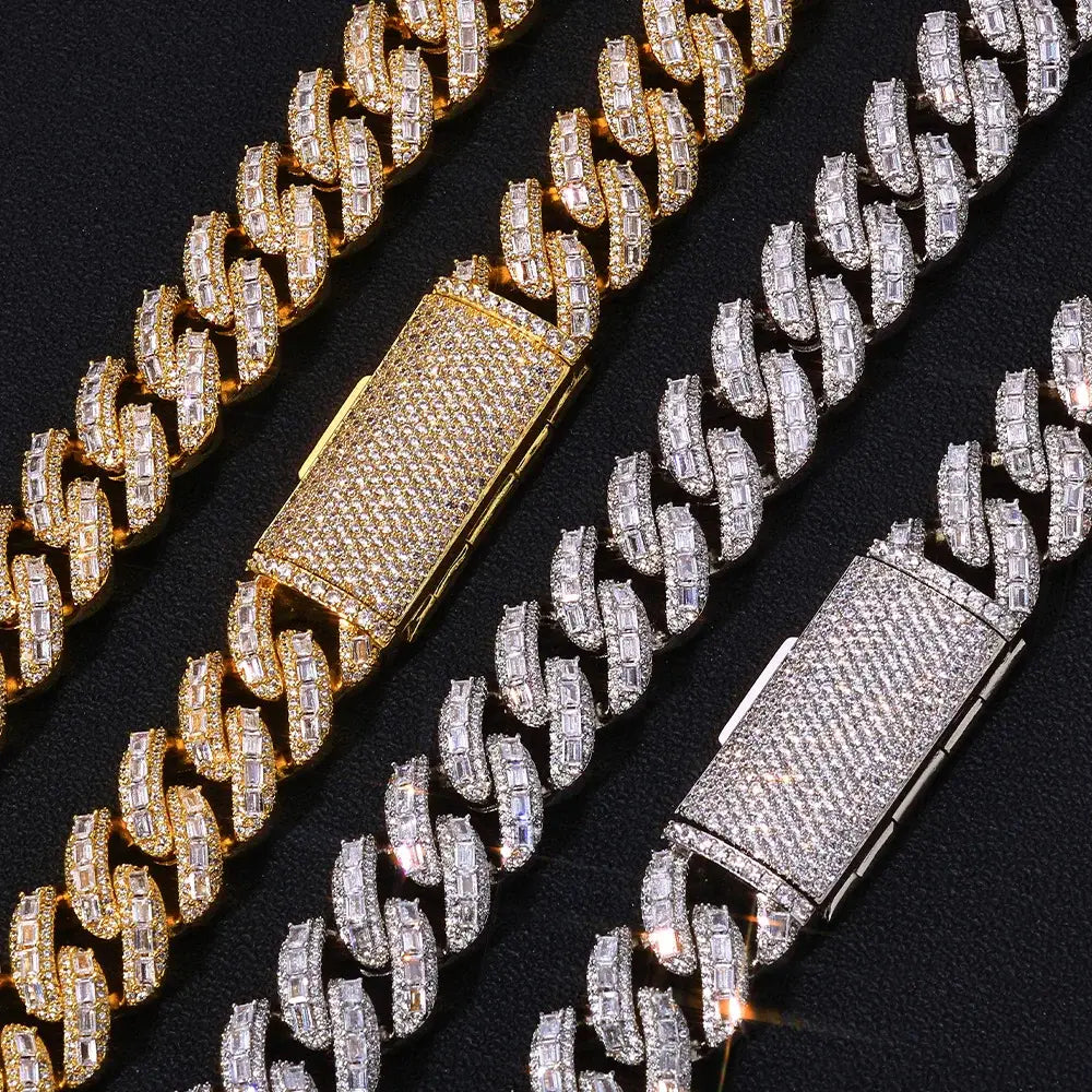Hip hop Cuban Necklace Men’s Luxury Diamond Jewelry 18mm Brass Rectangular Cubic Zirconia Miami Chain