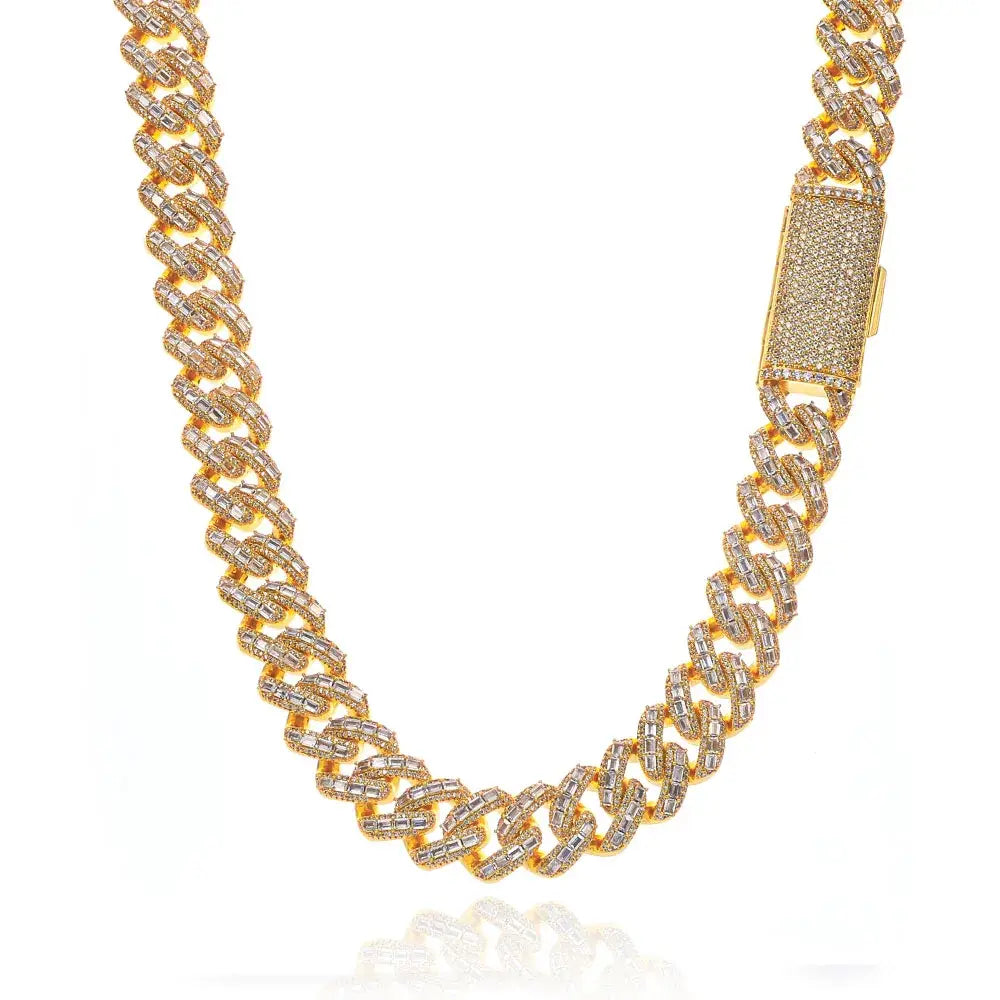 Hip hop Cuban Necklace Men’s Luxury Diamond Jewelry 18mm Brass Rectangular Cubic Zirconia Miami Chain - 24inch Necklace