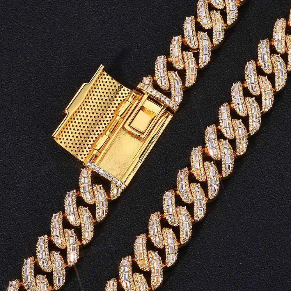 Hip hop Cuban Necklace Men’s Luxury Diamond Jewelry 18mm Brass Rectangular Cubic Zirconia Miami Chain