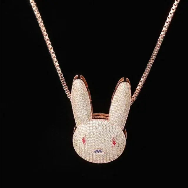 Hip Hop Fashion Zircon Rabbit Pendant Necklace - 3