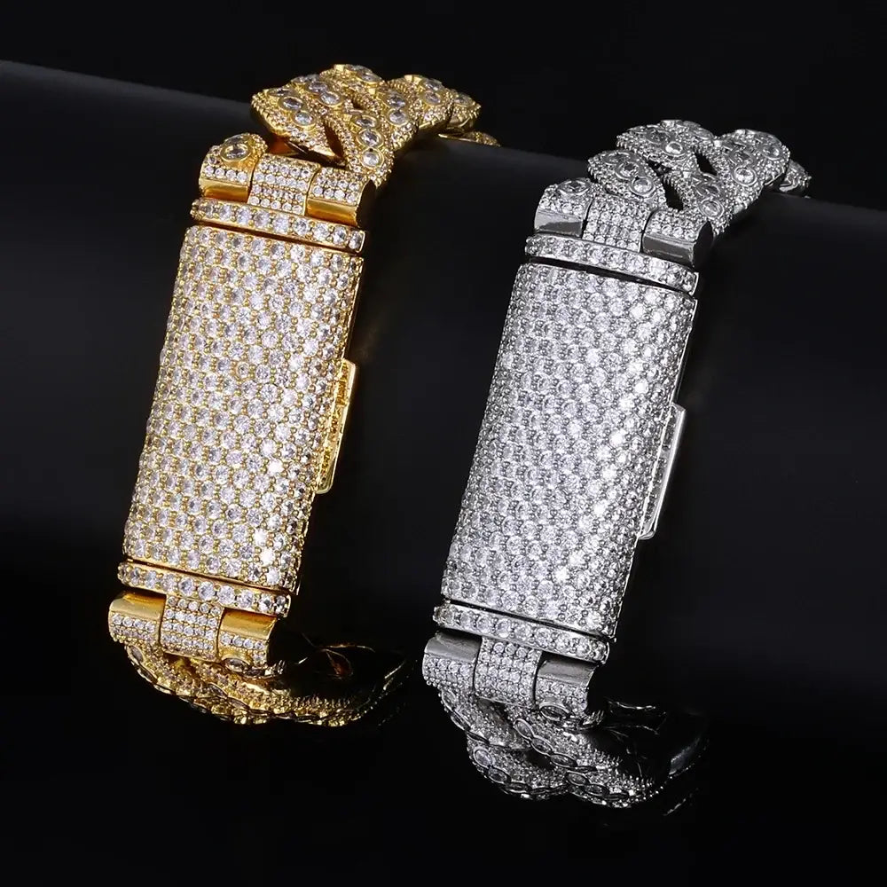 Hip Hop Style 18mm Thick Cuban Bracelet Iced Out Brass Cubic Zirconia Flip Top Buckle Design Exquisite High-end Men’s