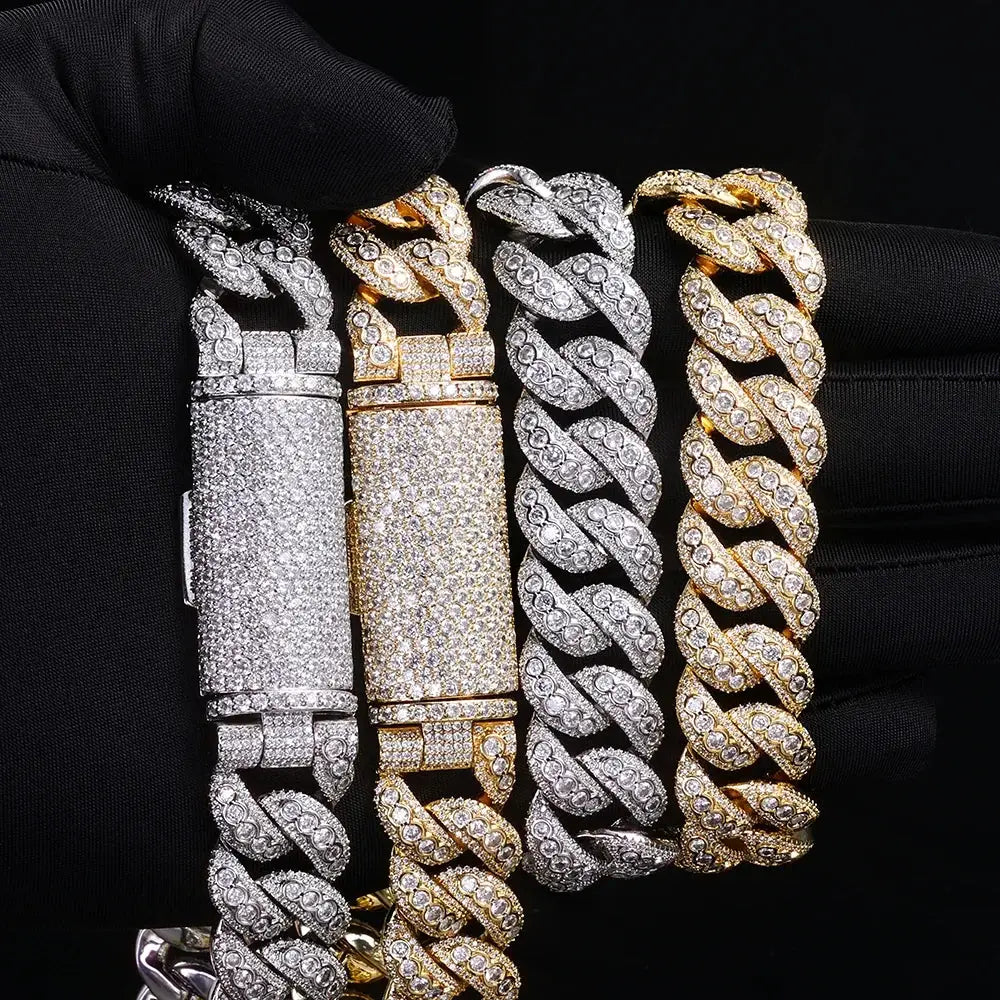 Hip Hop Style 18mm Thick Cuban Bracelet Iced Out Brass Cubic Zirconia Flip Top Buckle Design Exquisite High-end Men’s
