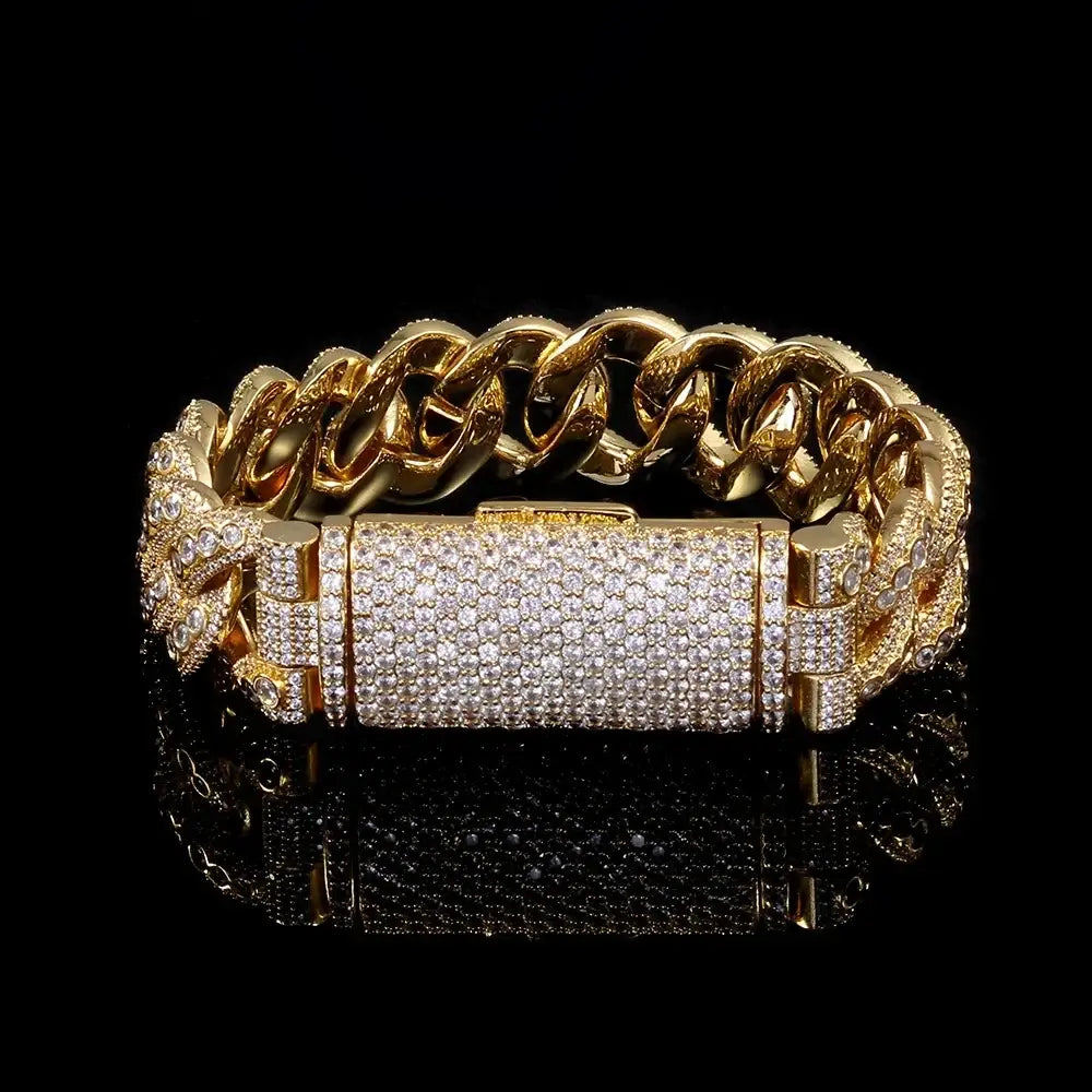 Hip Hop Style 18mm Thick Cuban Bracelet Iced Out Brass Cubic Zirconia Flip Top Buckle Design Exquisite High-end Men’s