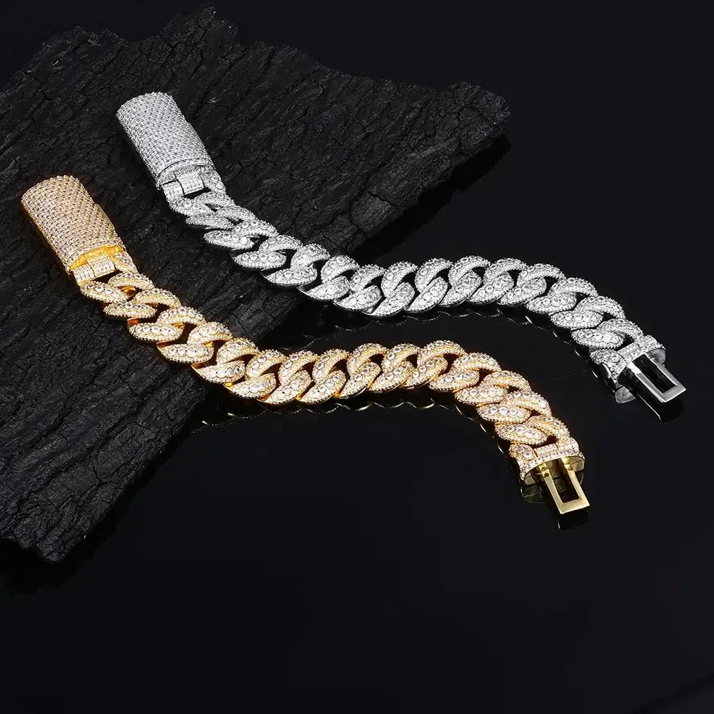 Hip Hop Style 18mm Thick Cuban Bracelet Iced Out Brass Cubic Zirconia Flip Top Buckle Design Exquisite High-end Men’s